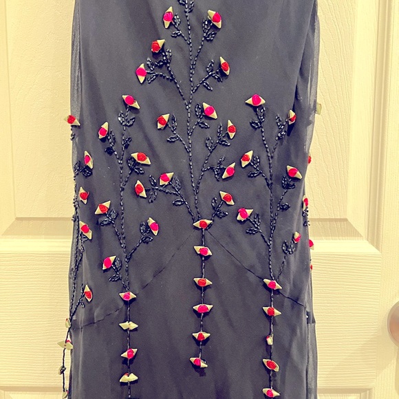 Vintage 90’s Sue Wong high low maxi Black lace Pink Roses Long Dress Size 6. - Picture 6 of 12